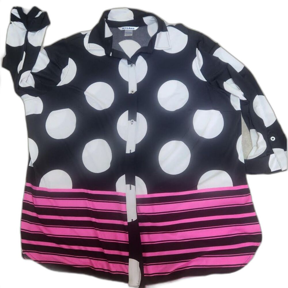 Nygard Women's Black, Pink, White Blouse Size XL
